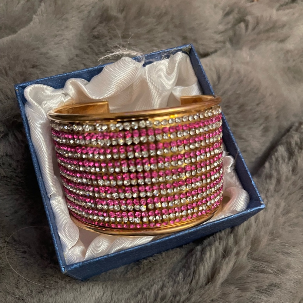 Rhinestone and metal cuff bracelet